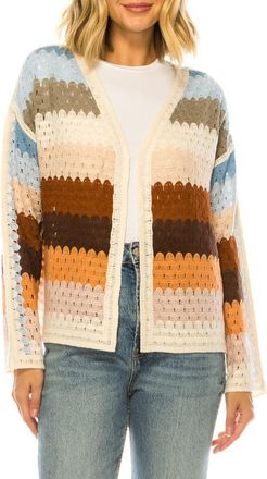 A Collective Story Stripe Crochet Open Front Cardigan in Natural at Nordstrom, Size X-Large