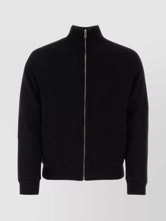 Prada cashmere wool ribbed funnel neck zip cardigan