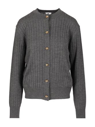 Bottega Veneta Ribbed Wool Cardigan Knitwear Grey-Donna
