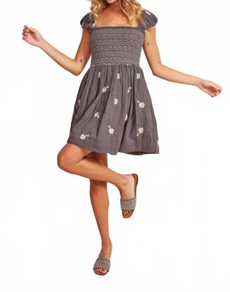 RD Style Francis Shirred With Embroidery Dress In Coal