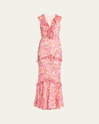 Saloni Rita Tiered Ruffle Cocktail Dress