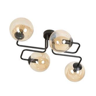 Wonderlamp Plaf&oacute;n de techo estilo vintage con 4 esferas de cristal &aacute;mbar