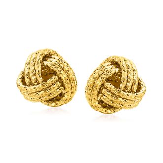 Ross-Simons Italian 14kt Yellow Gold Textured Love Knot Stud Earrings