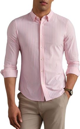 Rhone Commuter Pro Slim Fit Button-Up Shirt in Light Pink Oxford Stripe at Nordstrom, Size X-Large