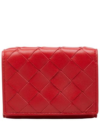 Bottega Veneta Red Intrecciato Leather Compact Trifold Wallet (Authentic Pre- Loved)