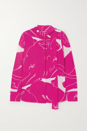 Valentino Garavani Blusa In Cr&ecirc;pe De Chine Di Seta Stampata Con Fiocco - Rosa