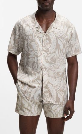 BOSS Beach Print Camp Shirt in Light Beige at Nordstrom, Size Xx-Large