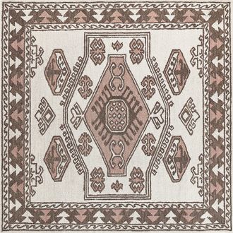 Beliani Alfombra De Lana Blanco Marr&oacute;n Rosa 200 X 200 Cm Oriental Hecho A Mano Tomarza