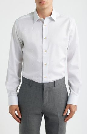 David Donahue Trim Fit Neat Cotton Twill Dress Shirt in White/dune at Nordstrom, Size 15.5