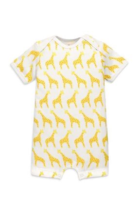 primary Organic Animal Friends Babysuit Shortie in Banana Baby Giraffes at Nordstrom, Size Newborn