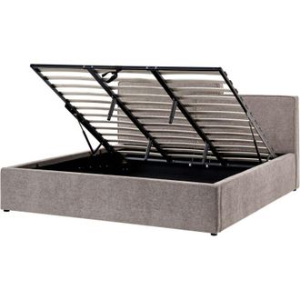 Beliani Ottoman Bed Beige Fabric Upholstery EU Super King Size Asymetrical Headboard Storage Function Scandi LAGARDE