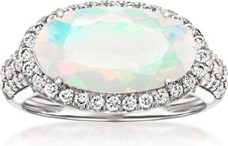 Ross-Simons Opal and Lab-Grown Diamond Ring in Platinum