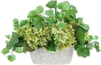 Creative Displays Inc. Handmade Faux Hydrangeas Arranged With Geranium Leaves In Stone Vase