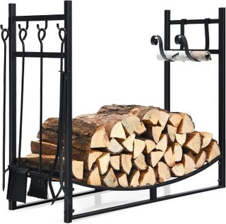 Costway Costway Juego De 5 Estantes Para Le&ntilde;a De Chimenea, Soporte Para Le&ntilde;a Tradicional Portale&ntilde;a De Dise&ntilde;o Vintage, Soporte Para Troncos De Le&ntilde;a De 90 Cm Co