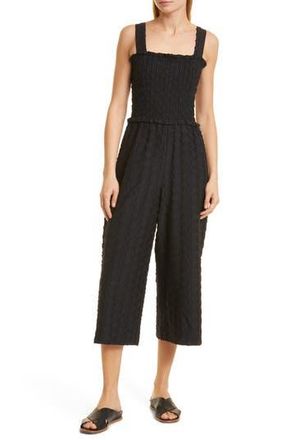 Club Monaco Polka Dot Smocked Cotton Blend Jumpsuit in Black at Nordstrom Rack, Size 8