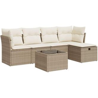 vidaXL Juego De Sof&aacute;s Jard&iacute;n Con Cojines 6 Pzas Rat&aacute;n Sint&eacute;tico Beige Vidaxl