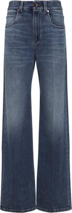 Brunello Cucinelli Brunello Cucinelli Womens Contemporary Loose Trousers In Comfort Cotton Denim With Jewellery - Blue Leather - Size EU 42 (Womens)