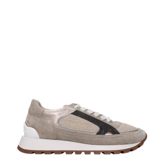スニーカー Brunello Cucinelli Soft Suede Sneakers With Espadrille-Style BRUNELLO CUCINELLI Rubber and Suede-Trimmed Stretch-Knit