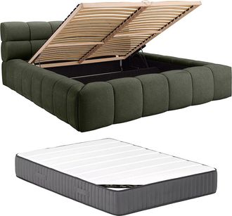 Vente-Unique Canap&eacute; abatible 180 x 200 cm - Tela - Verde + Colch&oacute;n - FORVIK de Pascal Morabito