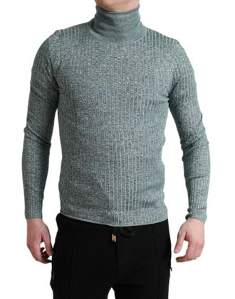 Dolce & Gabbana Mens Ribbed Turtleneck Green Polyester Cotton