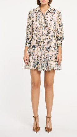 Cinq &agrave; Sept Rhys Trailing Iris Long Sleeve Minidress in Rosy Cloud Multi at Nordstrom, Size 14