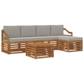 vidaXL Set Di Divani Da Esterno 6 Pz Naturale E Grigio Chiaro Vidaxl