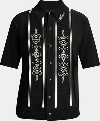 Amiri Abstract Paneled Wool-Blend Short-Sleeve Shirt