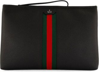Gucci Web-stripe Grained-leather Clutch Bag
