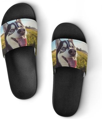 Generic Husky Dog Shower Shoes Slipper for Women Men Beach Slippers Quick Drying Non Slip Open-Toe Sandals
