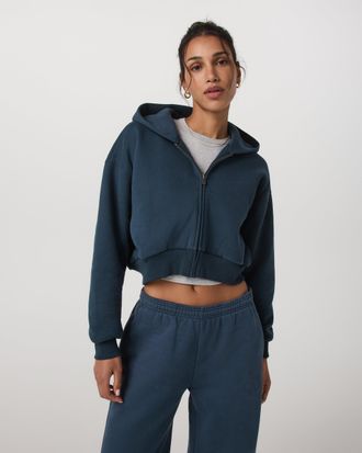 Vuori Clothing Restore Mini Full Zip Hoodie | Ocean Blue | XS, Size Extra Small