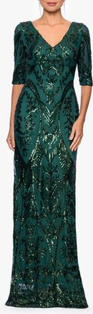Betsy & Adam Sequin V-Neck Dress in Emerald at Nordstrom, Size 14P