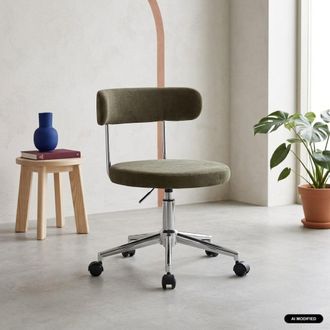 Sweeek Silla de oficina vintage de tela con ruedas, verde kaki