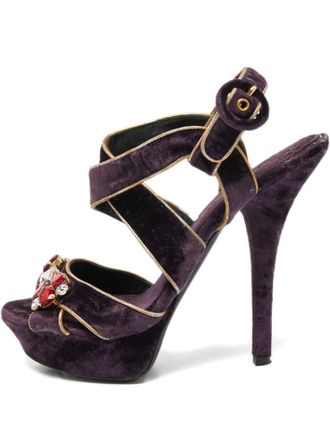 Dolce & Gabbana 140mm leather jewel-detail sandals - Purple