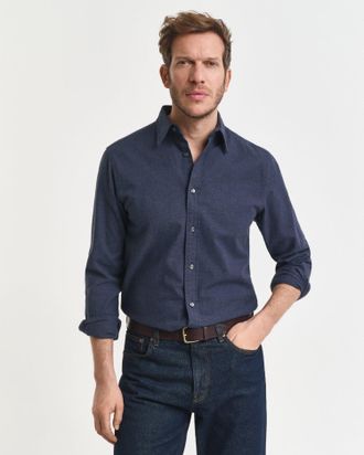GANT Men Regular Fit Melange Flannel Shirt (XXXL) DARK INDIGO MELANGE