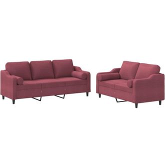 vidaXL Vidaxl - Juego De Sof&aacute;s Con Cojines 2 Piezas Tela Rojo Tinto