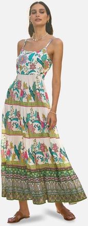 Yumi Floral Block Print Tiered Maxi Sun Dress in Ivory at Nordstrom, Size 12