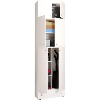 ebuy24 Vcm Gabinete De Escoba De Madera 6 Compartimentos Dimensiones: Al. 240 X An. 70 X T. 39 Cm Gabinete Para El Hogar Armario Multiusos Adjunto Con 2 Puer