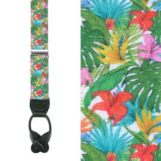Trafalgar Store Tropical Hawaiian Getaway Linen Button End Suspenders in Multiple at Nordstrom