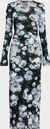 Stella McCartney Bunch Of Roses Mesh Long-Sleeve Maxi Dress