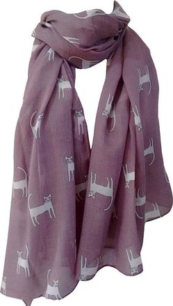 GlamLondon Womens Cat Printed Kitty Sketch Scarf (Lilac Purple)