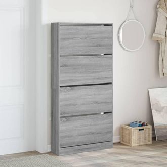 Berkfield Home Shoe Cabinet with 4 Flip-Drawers Grey Sonoma 80x21x163.5 cm