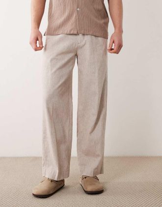 Abercrombie & Fitch Pantaloni larghi in twill di misto lino beige-Neutro