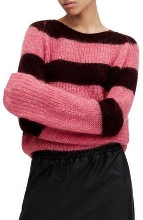 AllSaints Lana Stripe Sweater in Poppy Pink/red at Nordstrom Rack, Size Small