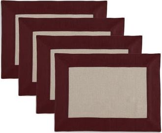 Solino Home Linen Placemats Set of 4, 14 x 19 Inch for Dining Table, Holiday and Everyday Table Decor - Contempo in Burgundy And Natural at