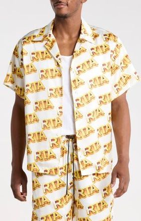 Rta Nathan Logo Print Camp Shirt in White Rta Bullion at Nordstrom Rack, Size Xxx-Large