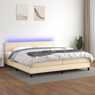 vidaXL Vidaxl - Cama Box Spring Con Colch&oacute;n Y Led Tela Crema 200x200 Cm