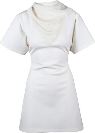 Courr&egrave;ges White Bandana Neckline Polyester-Blend Mini Dress