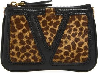 Valentino Garavani Viva Superstar Genuine Calf Hair Zip Card Case in Tan at Nordstrom