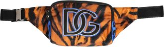 Dolce & Gabbana Mens Tiger-Print Nylon Belt Bag Brown Calf Leather