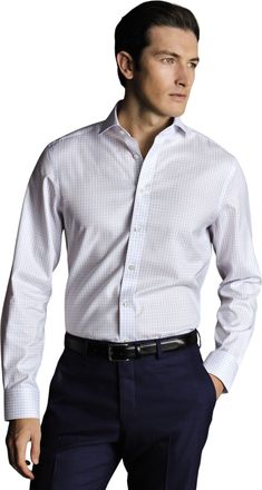 CHARLES TYRWHITT Mens Check Non-Iron Twill Cutaway Slim Fit Shirt Single Cuff